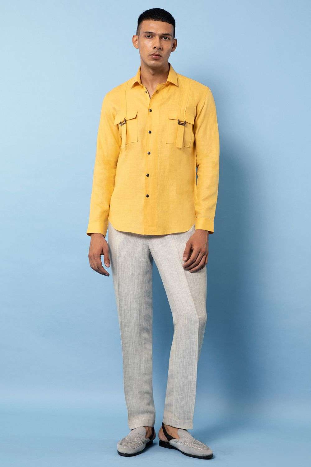 Buy Rohit Gandhi Rahul Khanna Men Soft Yellow Linen Shirts
