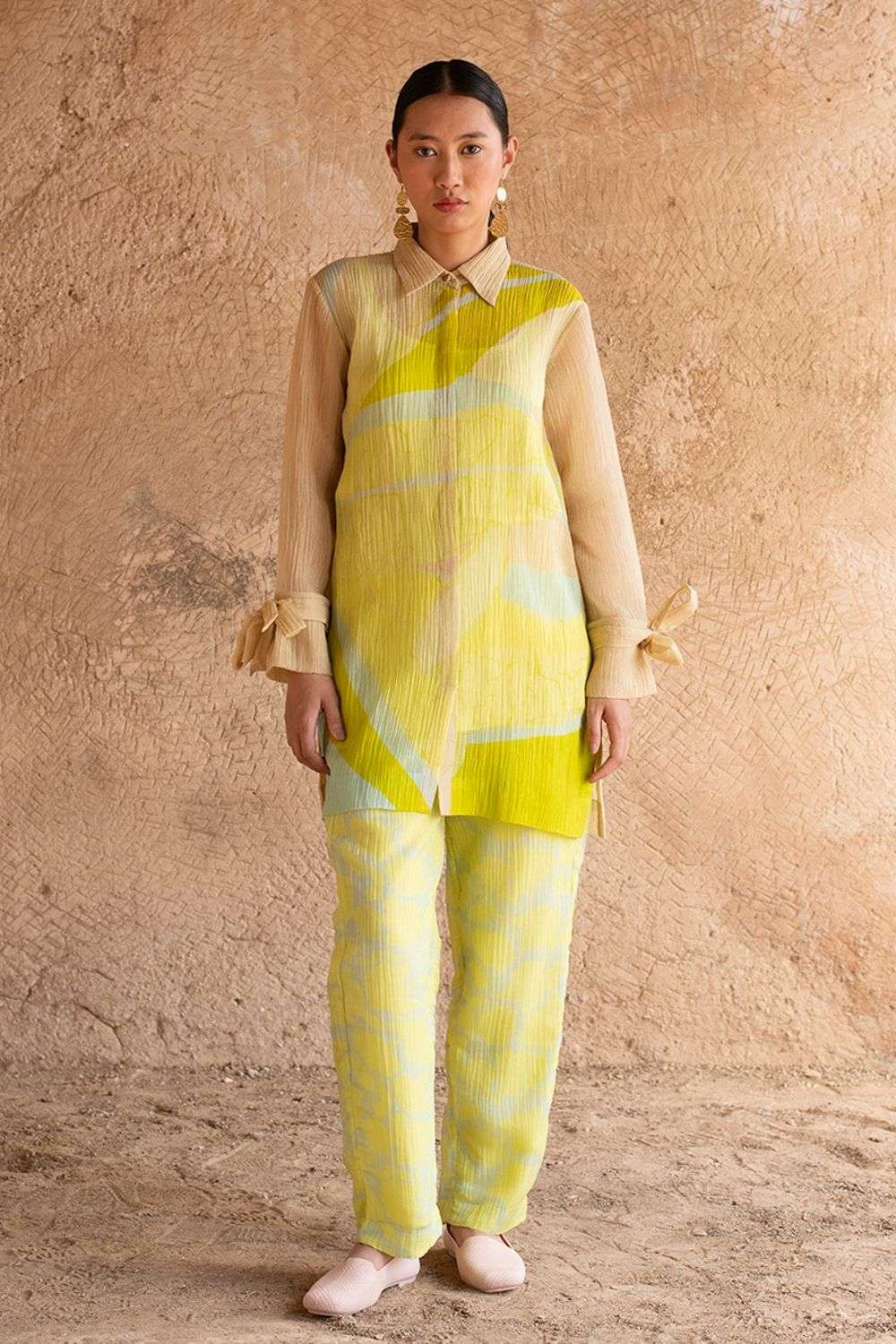 Buy CLOS Soft Yellow Shimmer Cupro (Wrinkle) Coordinate Sets