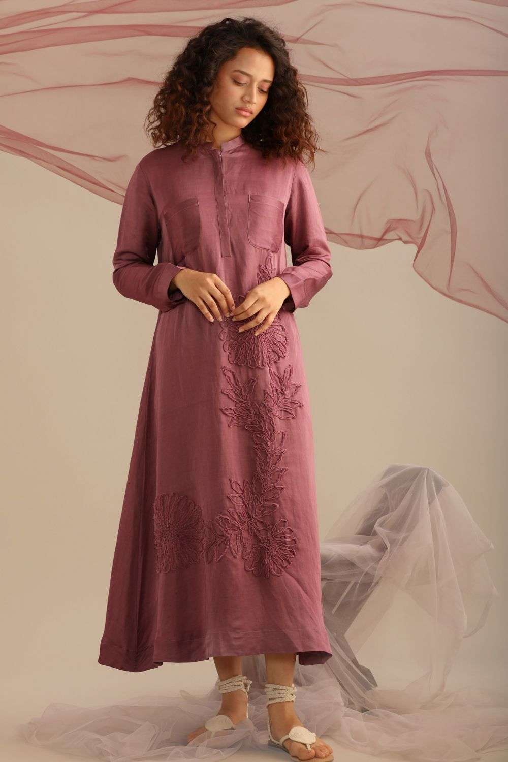 Buy Myoho Soft Purple Linen Satin Dresses