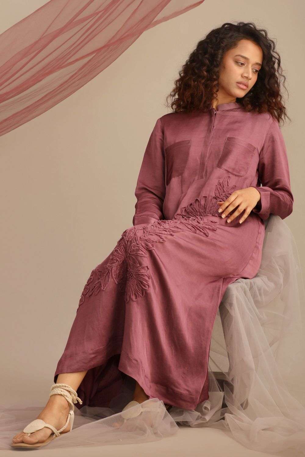 Buy Myoho Soft Purple Linen Satin Dresses