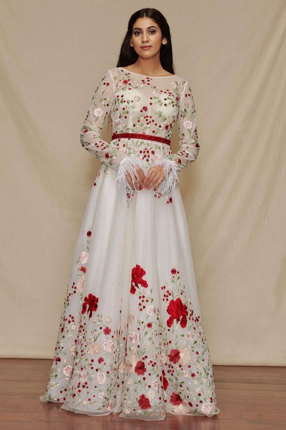 Buy Wine Shimmer Embroidered Gown For Women Online