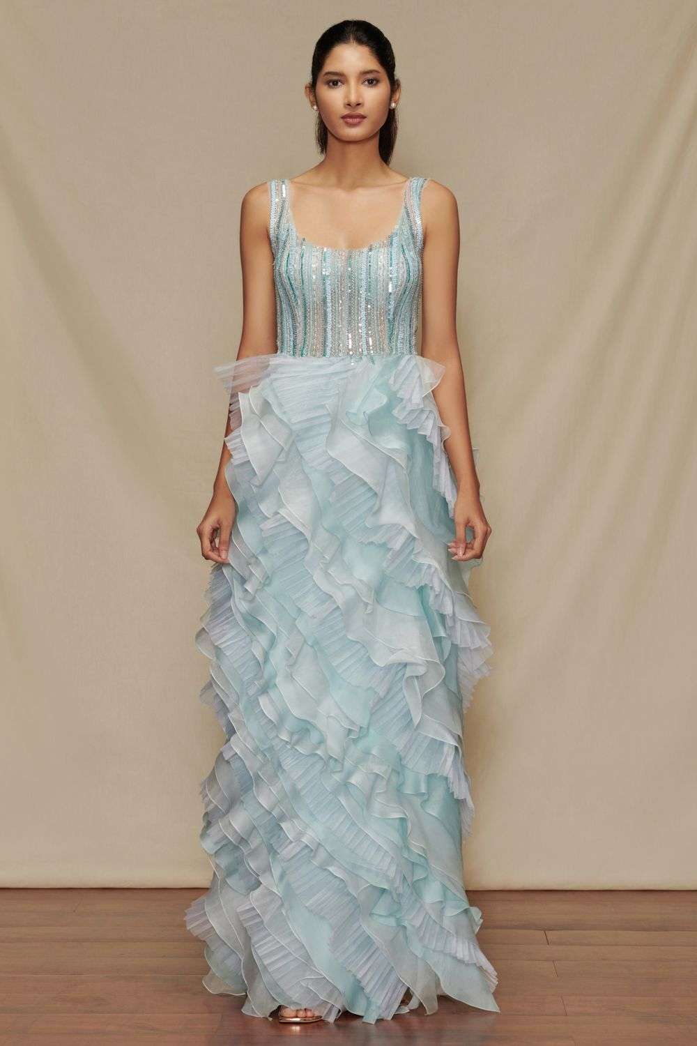 Buy Shriya Som Soft Blue Tulle and organza Gowns