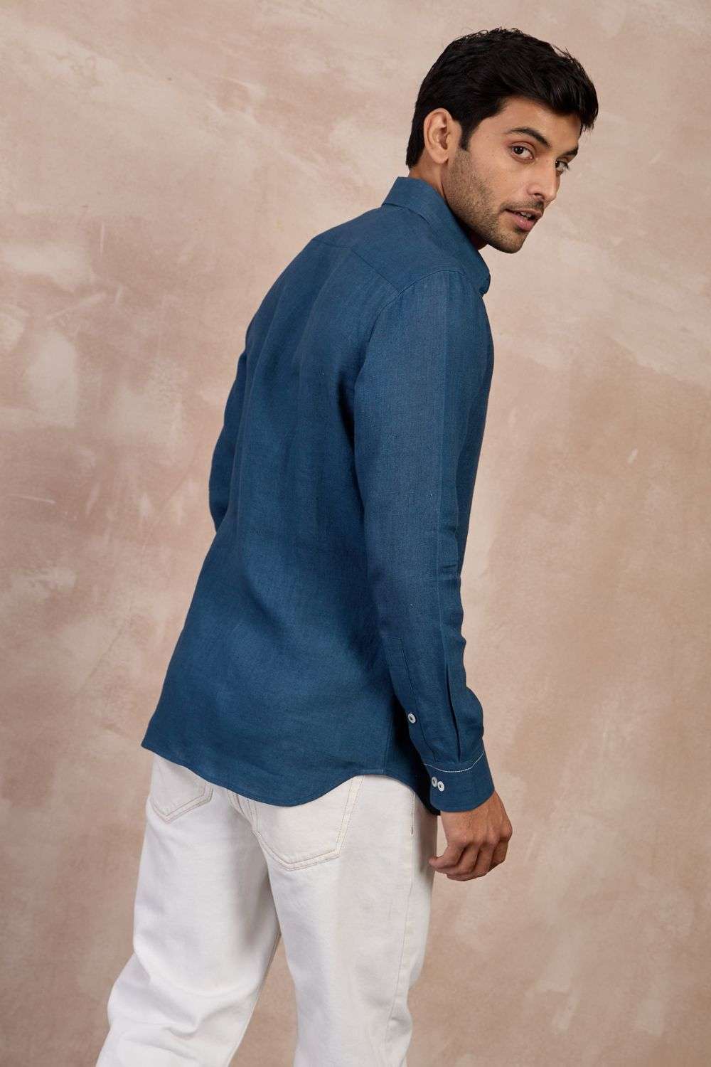 Buy Arjan Dugal Soft Blue Linen Shirts