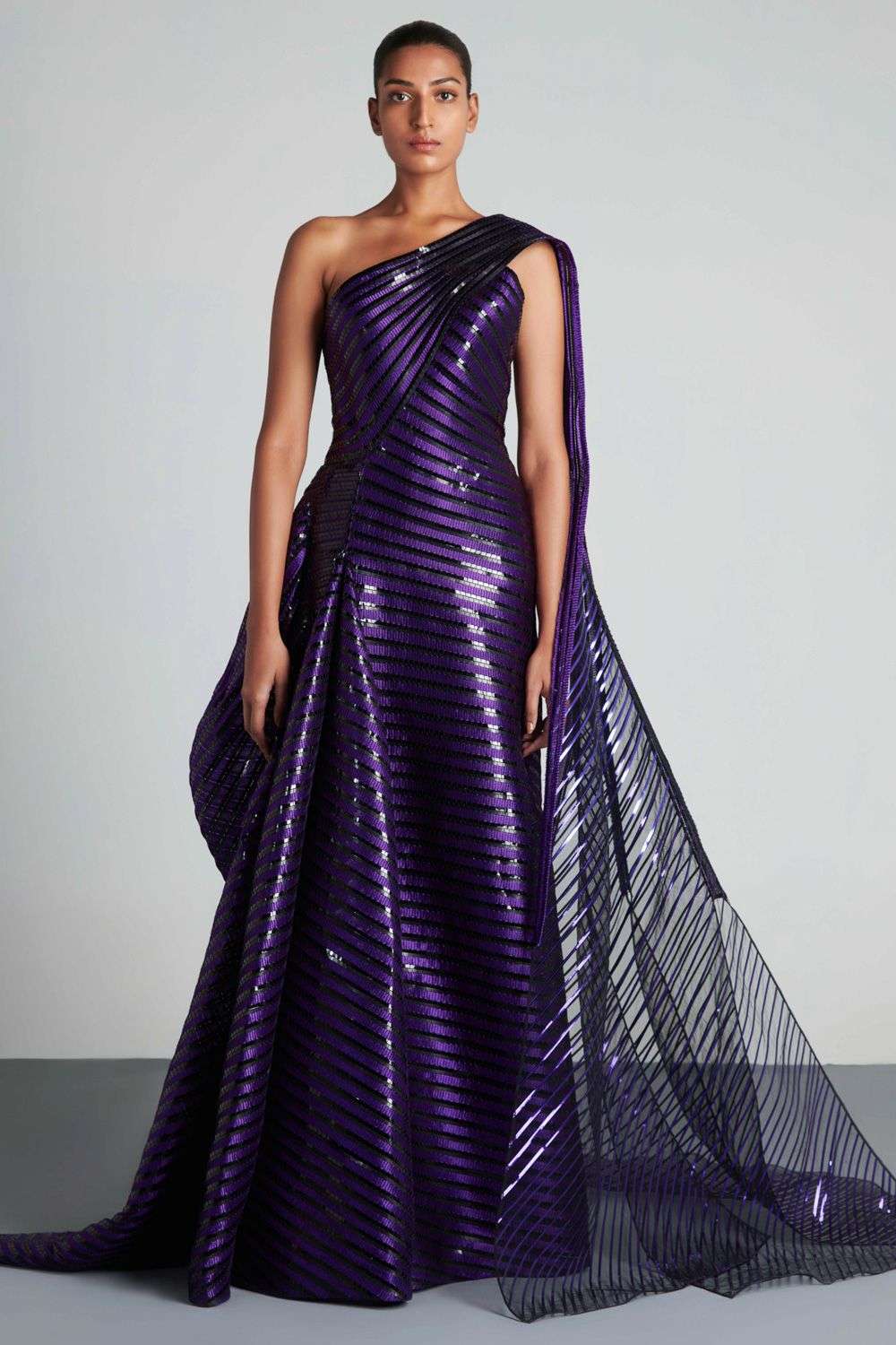 Buy Amit Aggarwal Soft Purple Mesh fabric, tulle Cocktail