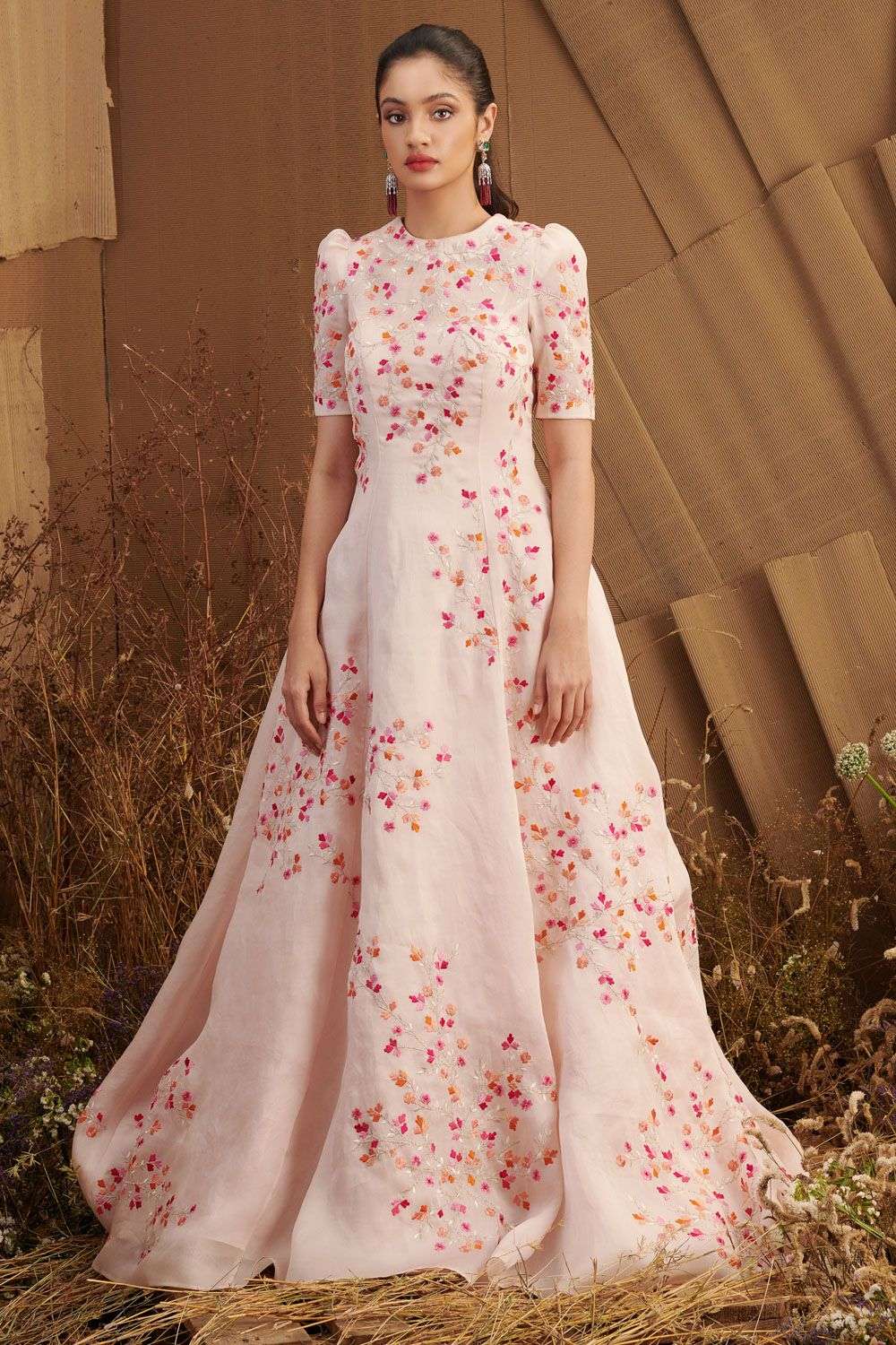 Powder pink floral embroidered gown