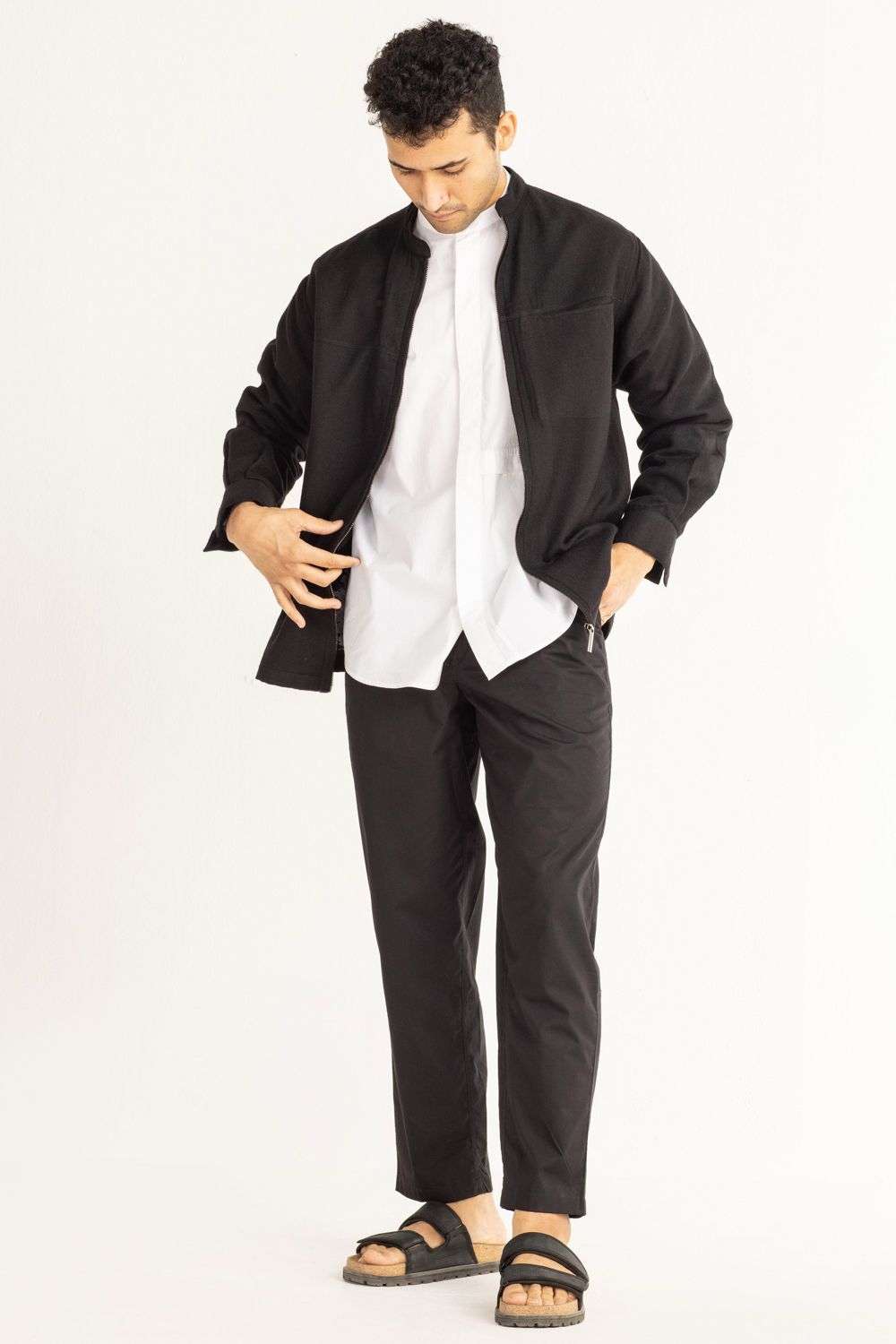 Buy Three Men Soft Black Shacket- merino wool, shirt, pants- 100