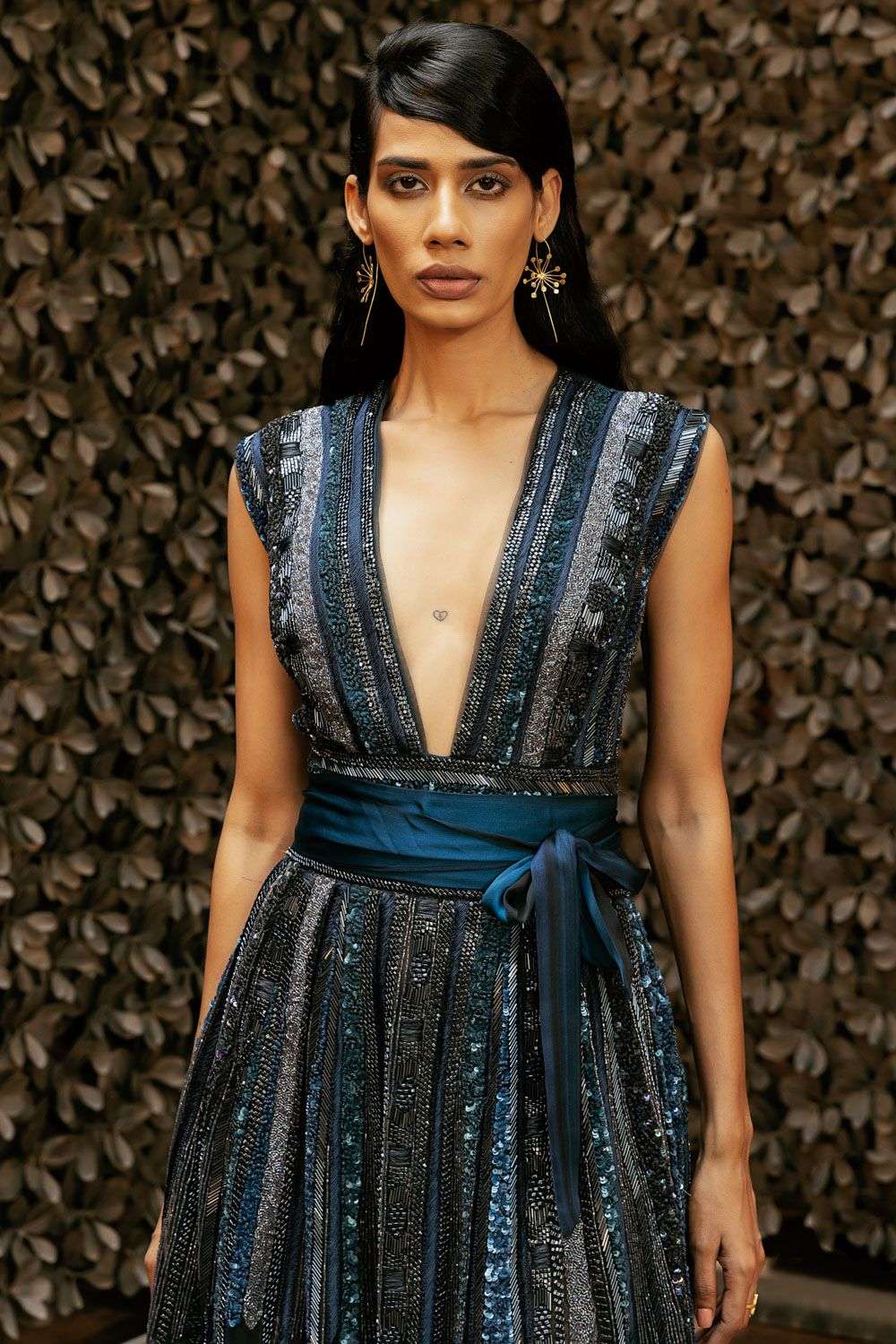 Buy Nikita Mhaisalkar Soft Blue Tulle Hand baroque in metallic