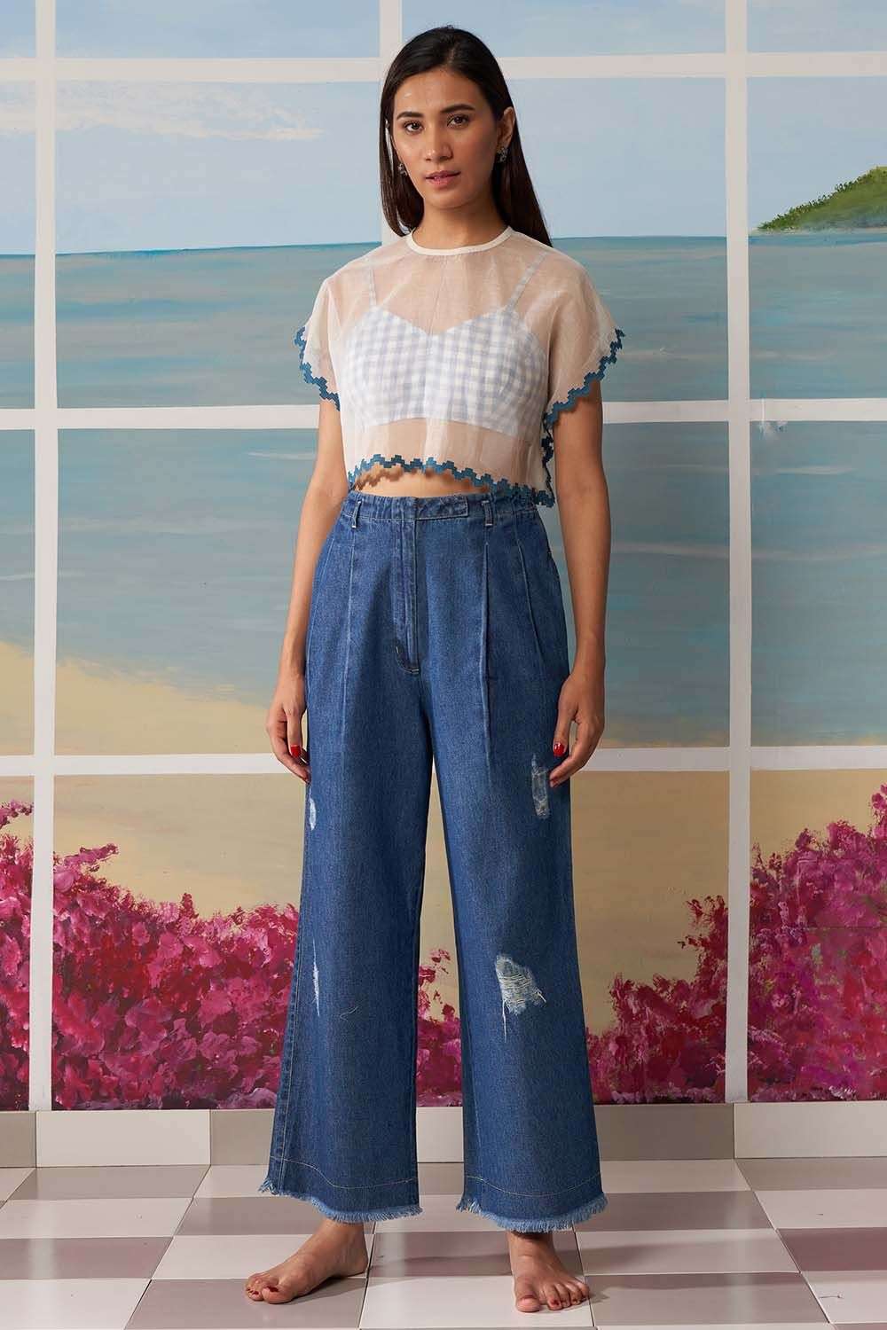 Buy Ikai Soft Ivory Thin chanderi Tops
