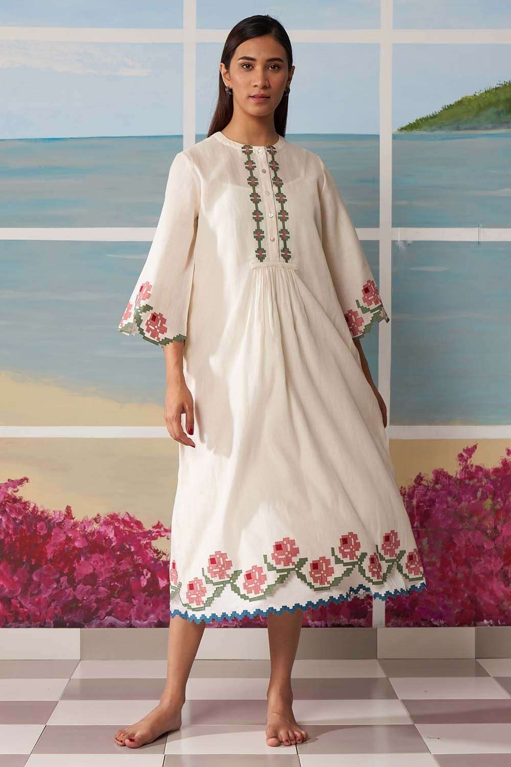 Buy Ikai Soft Ivory Thin chanderi Dresses