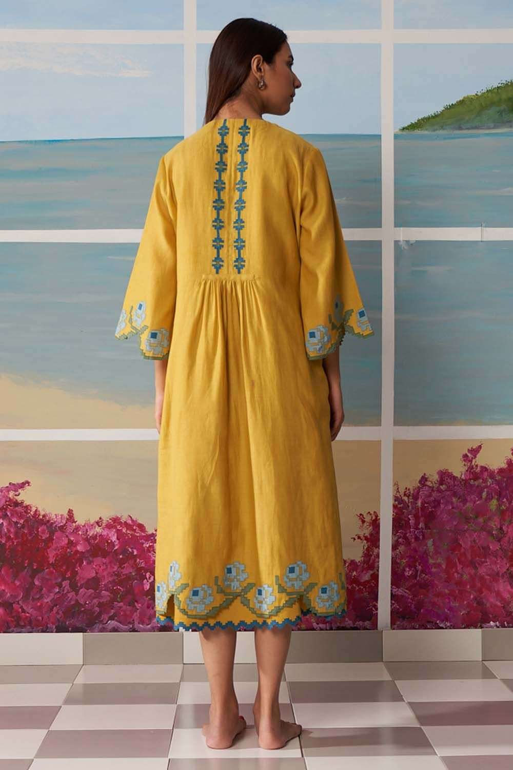 Buy Ikai Soft Yellow Thin chanderi Dresses
