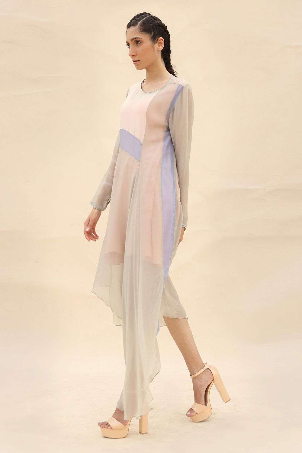 Pastel panelled draped dress