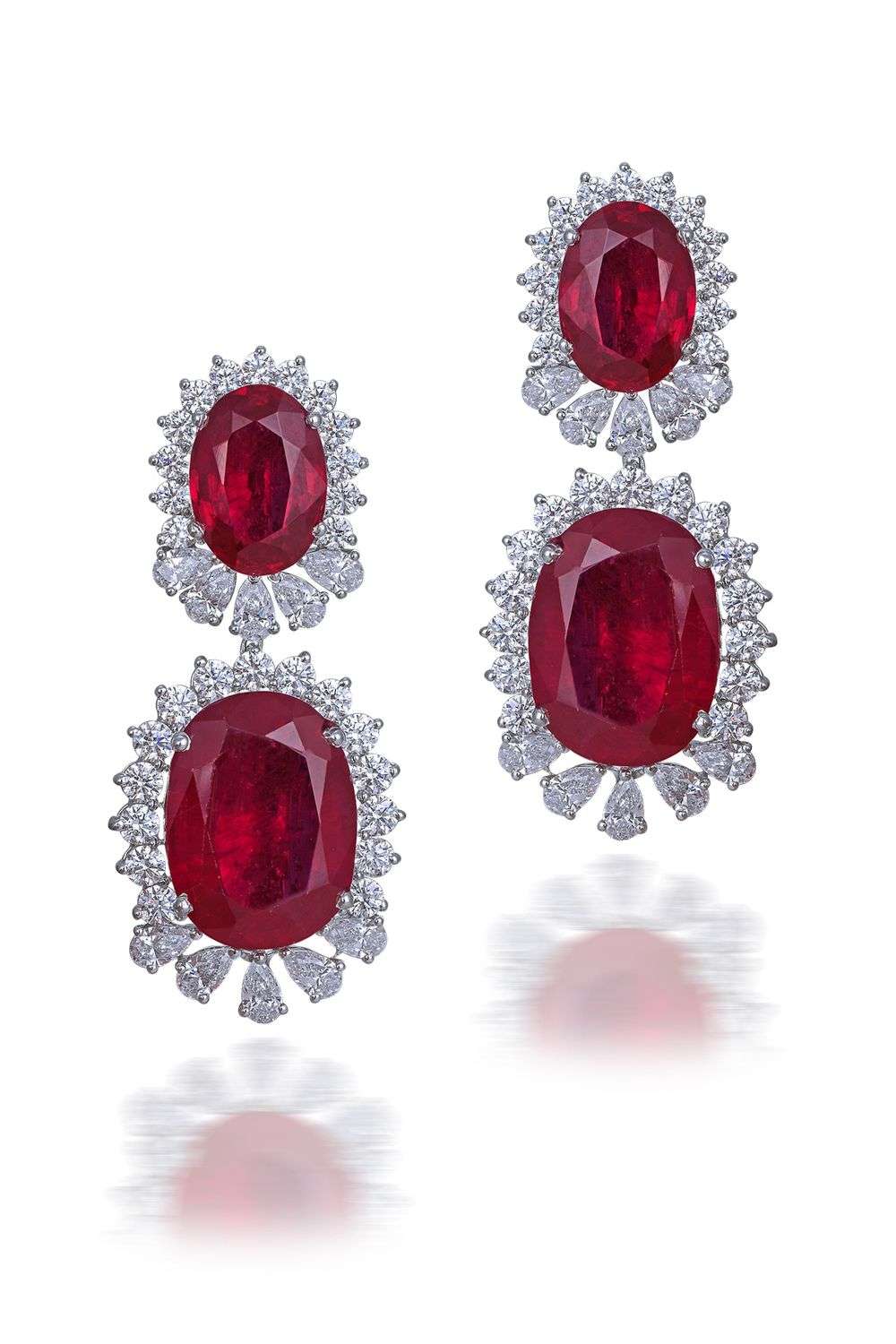 Suspended Pear-shaped Diamond and Stylized Laurel Chandelier Earrings –  Emanuel Sharp
