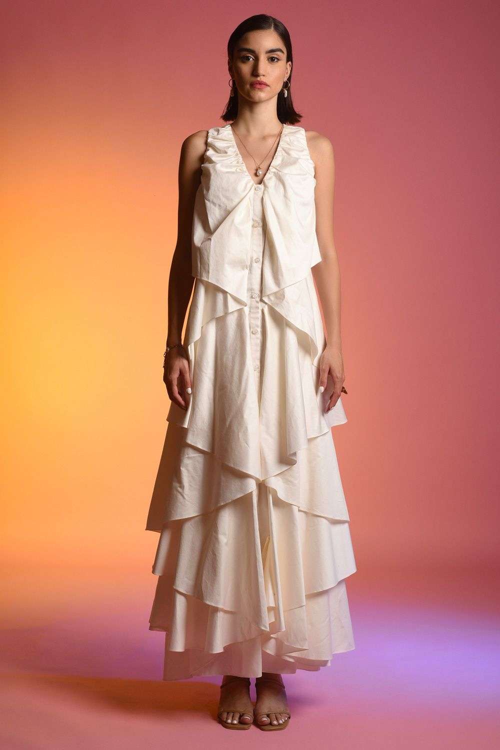 Ivory cotton ruffle maxi dress