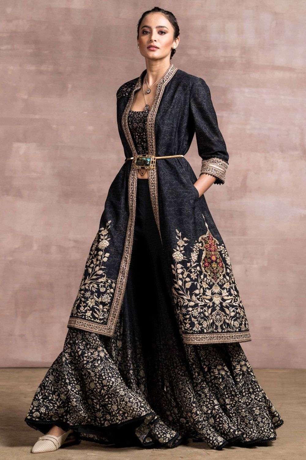 Buy Tarun Tahiliani Soft Black Jacket- viscose slub, blouse- micro