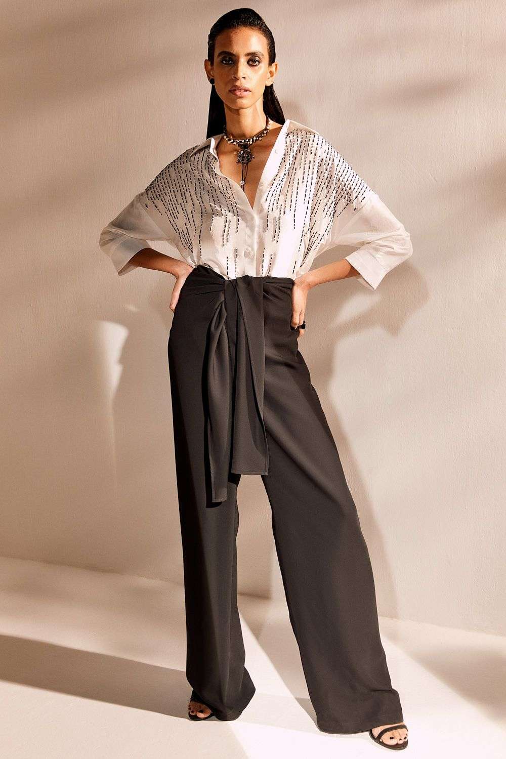 Buy 431-88 by Shweta Kapur Soft Black Japanese crepe Bottoms