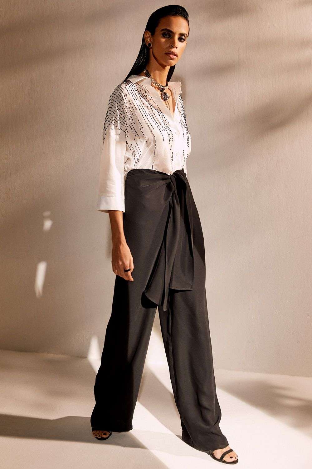 SAGE - High wasted palazzo pants with front knot detail – ADEPTT.COM