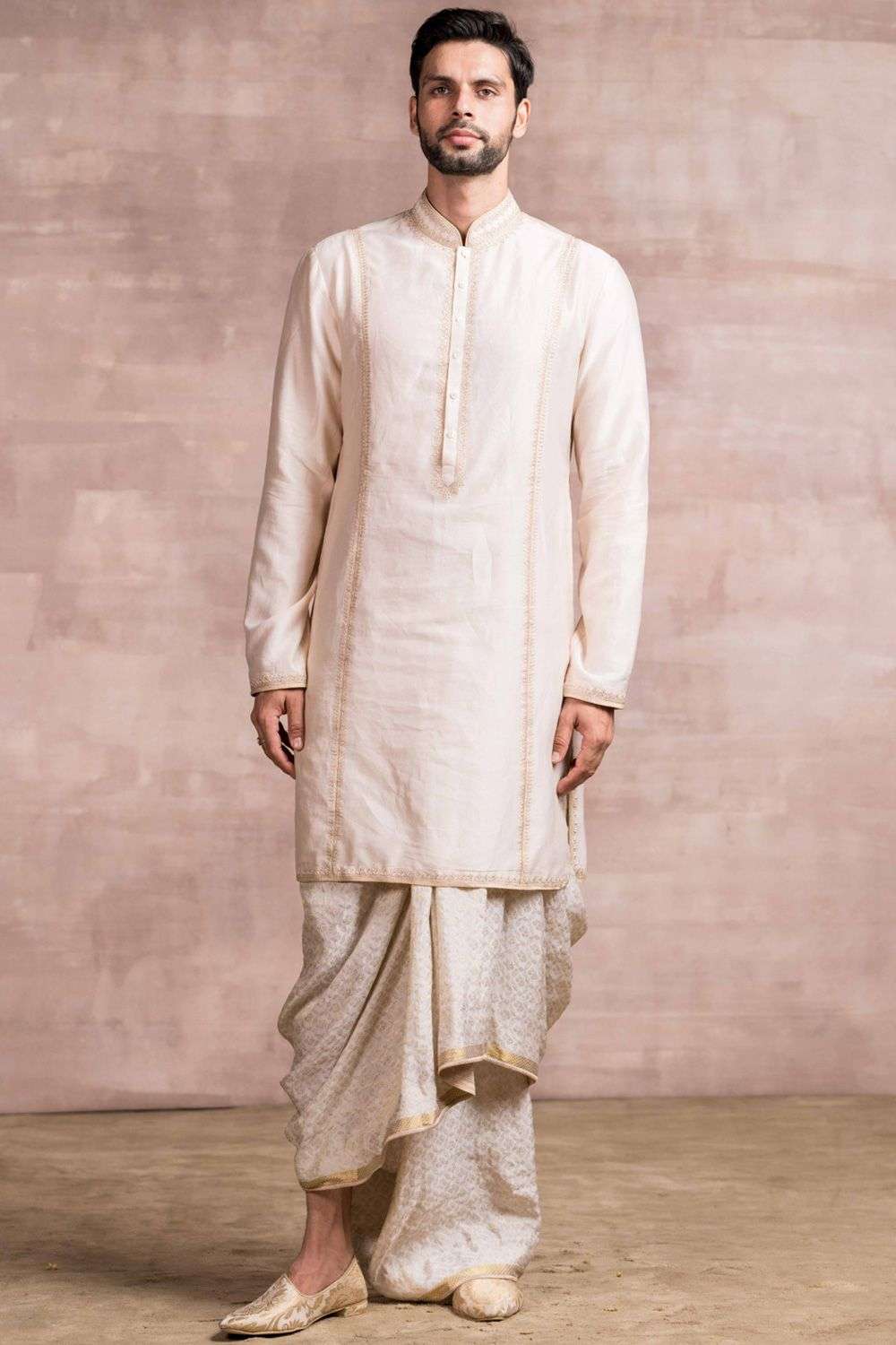 Buy Tarun Tahiliani Men Soft Ivory Kurta- chanderi, dhoti