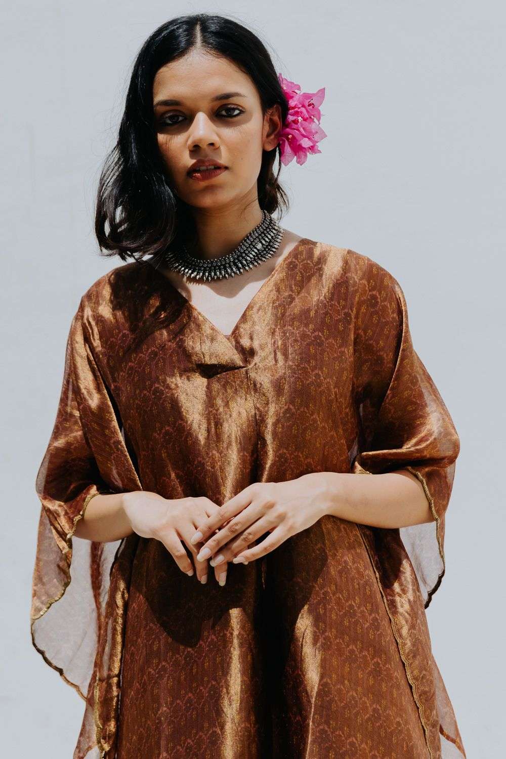 Buy Mimamsaa Soft Gold Tissue silk Kaftans