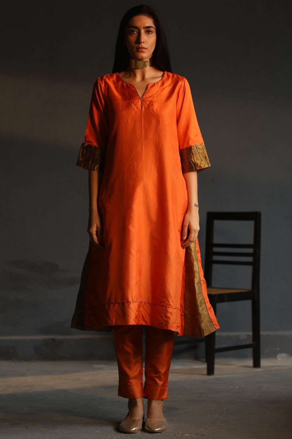 Buy Orange Art Silk Fancy Party Wear Kurti Online -