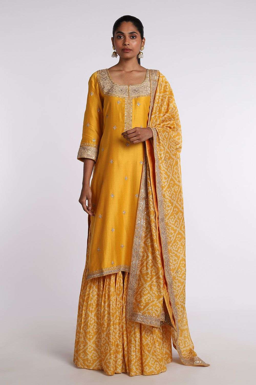 Buy Punit Balana Soft Yellow Chanderi silk Marodi work Sharara Sets