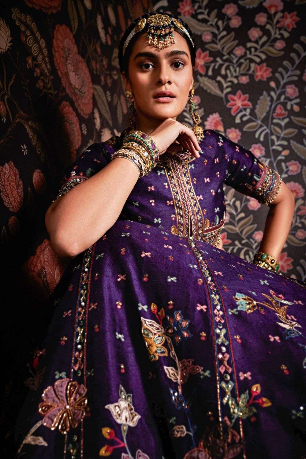 Buy Ridhi Mehra Soft Purple Blouse- raw silk, lehenga- raw silk