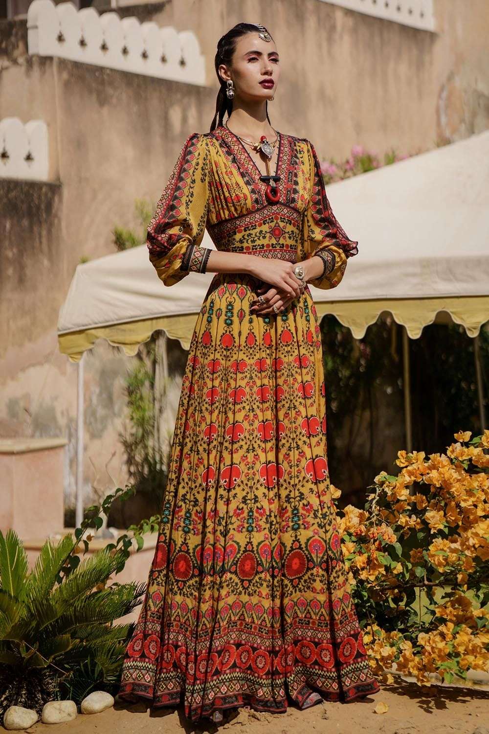 V neck printed maxi dress on sale