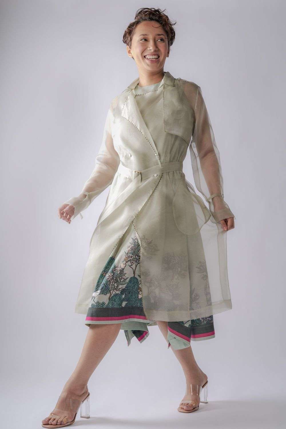 Buy Sneha Arora Soft Ivory 100% organza Outer Wear - Main Image