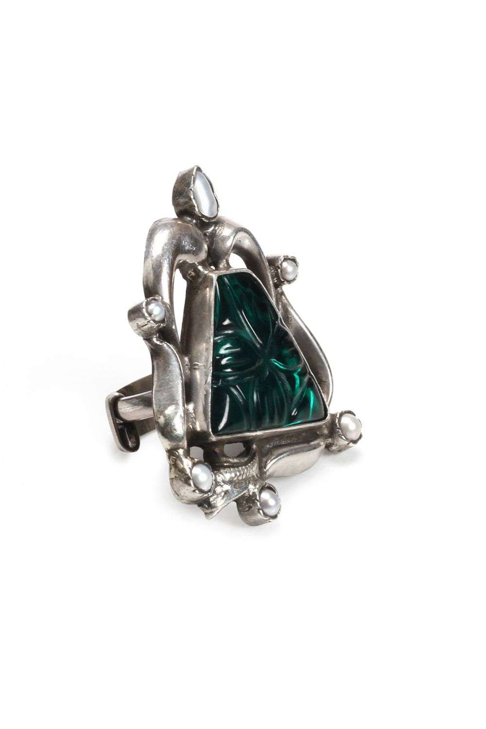 Silver Deep Vivid Fancy Emerald Green Menz Ring - Khushbu Jewellers