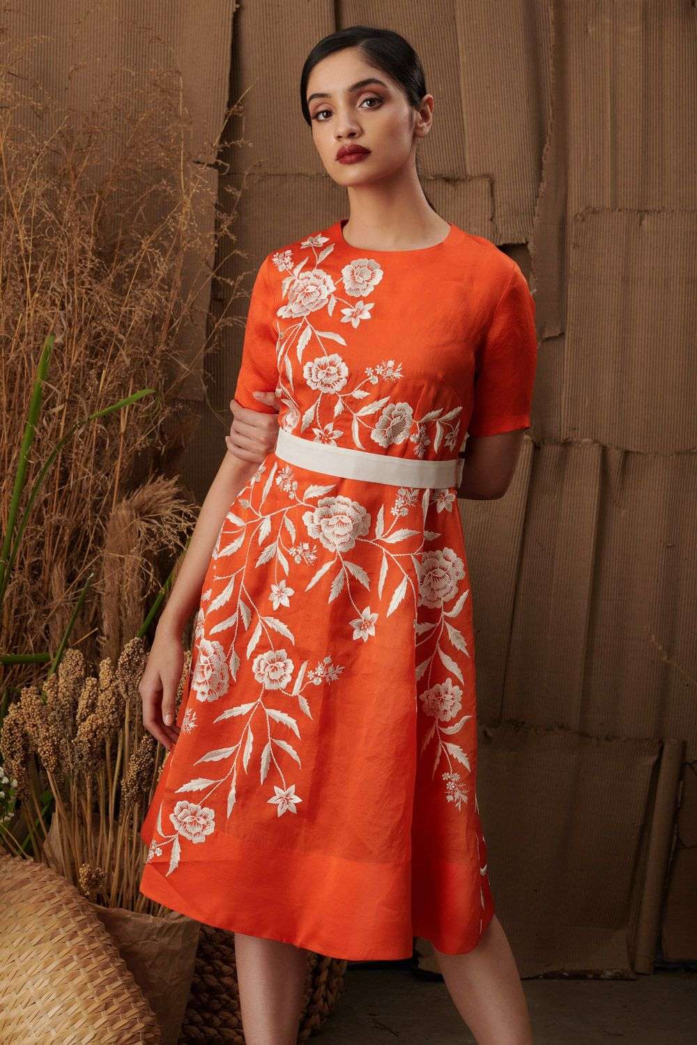 Floral Dresses Orange Flare Dress Buy Shriya Som Soft Orange
