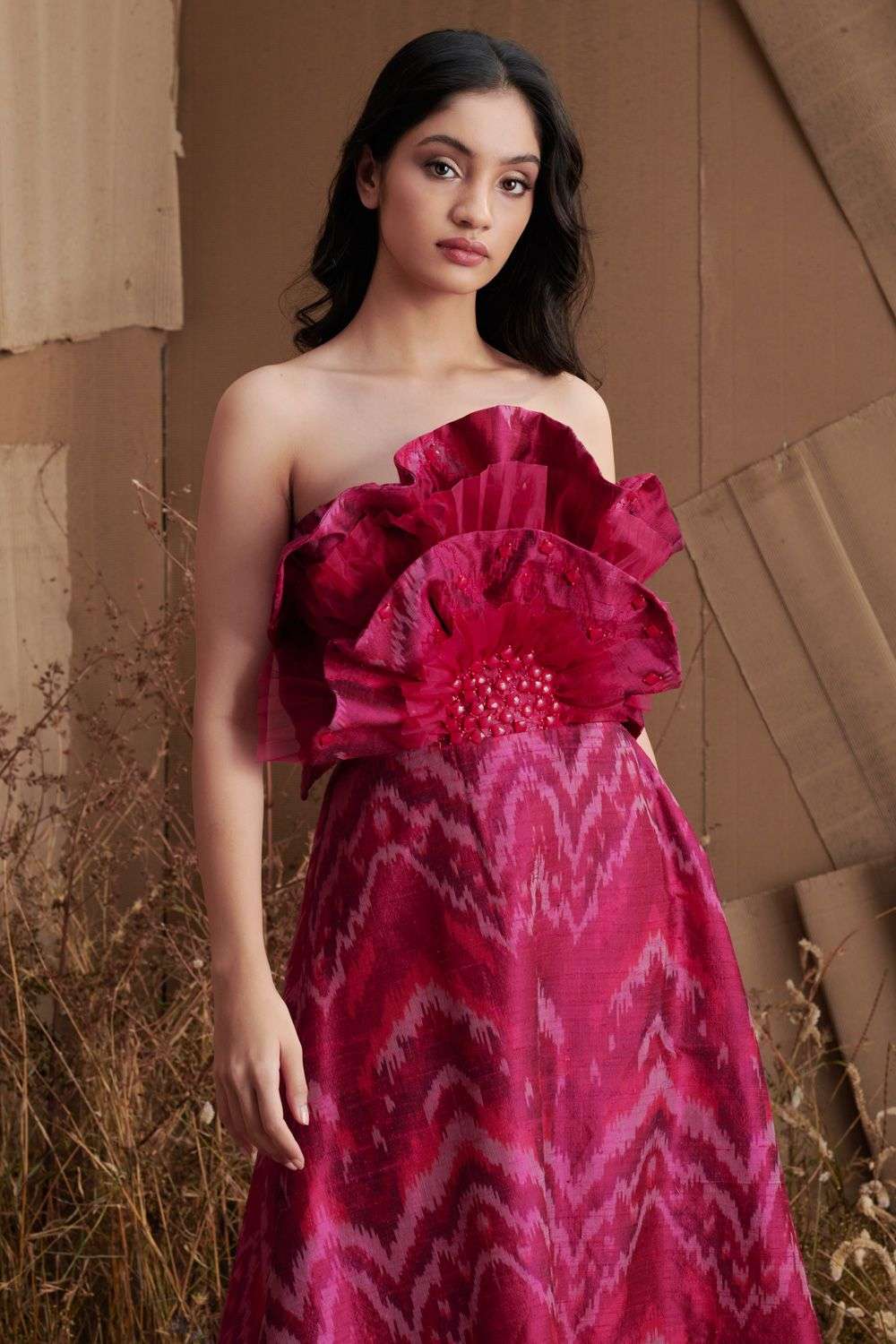 Buy Shriya Som Soft Pink Woven silk ikat Dresses