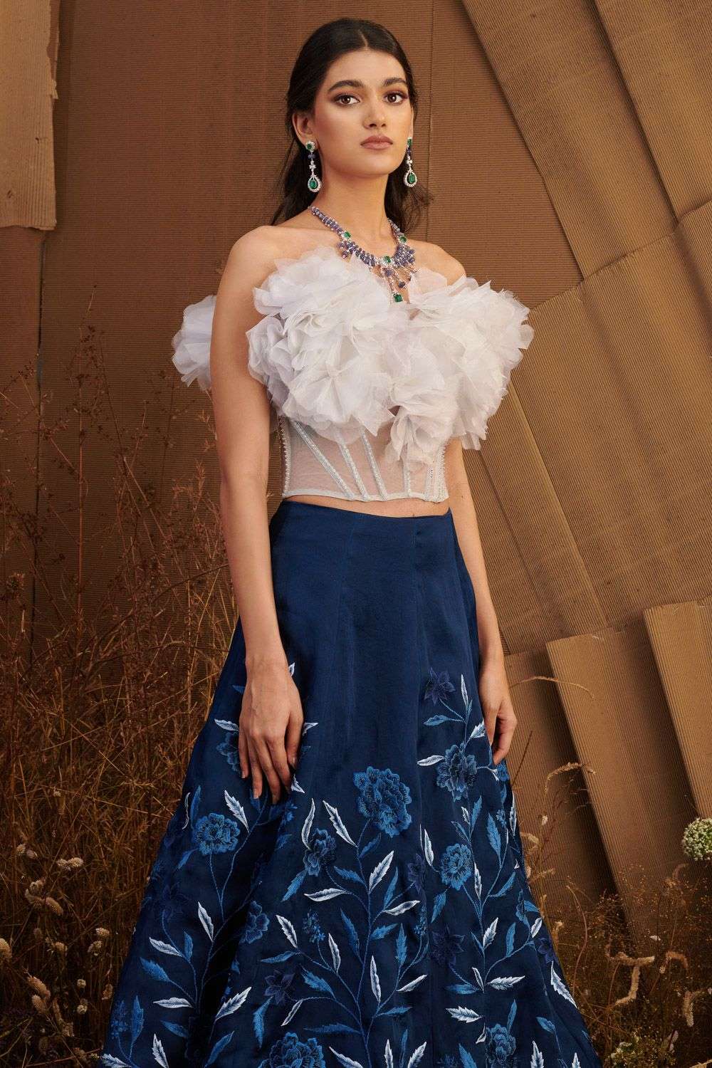 Buy Shriya Som Soft Ivory Blouse-tulle, organza ruffle Blouses