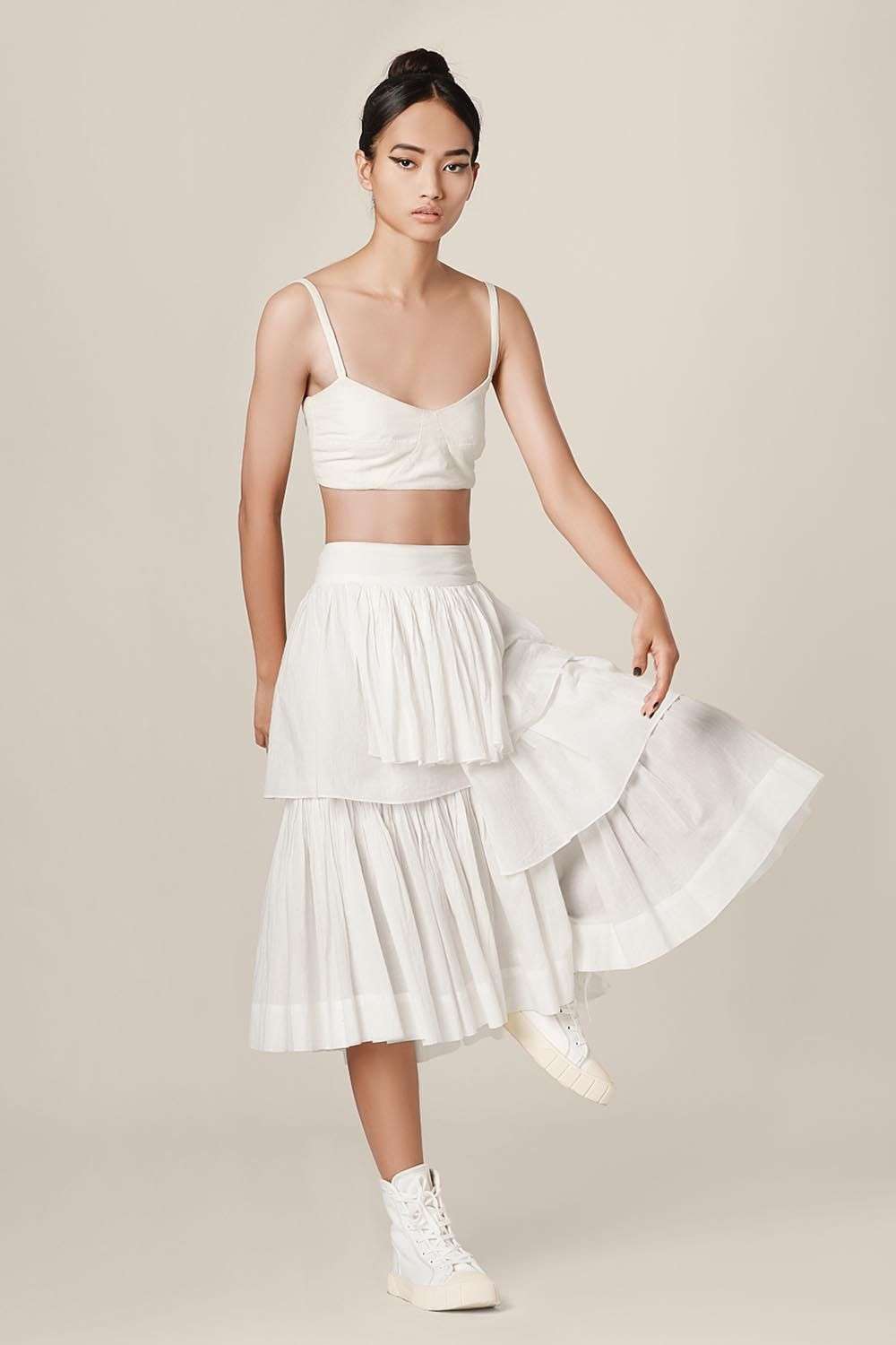 Midi uneven frill skirt