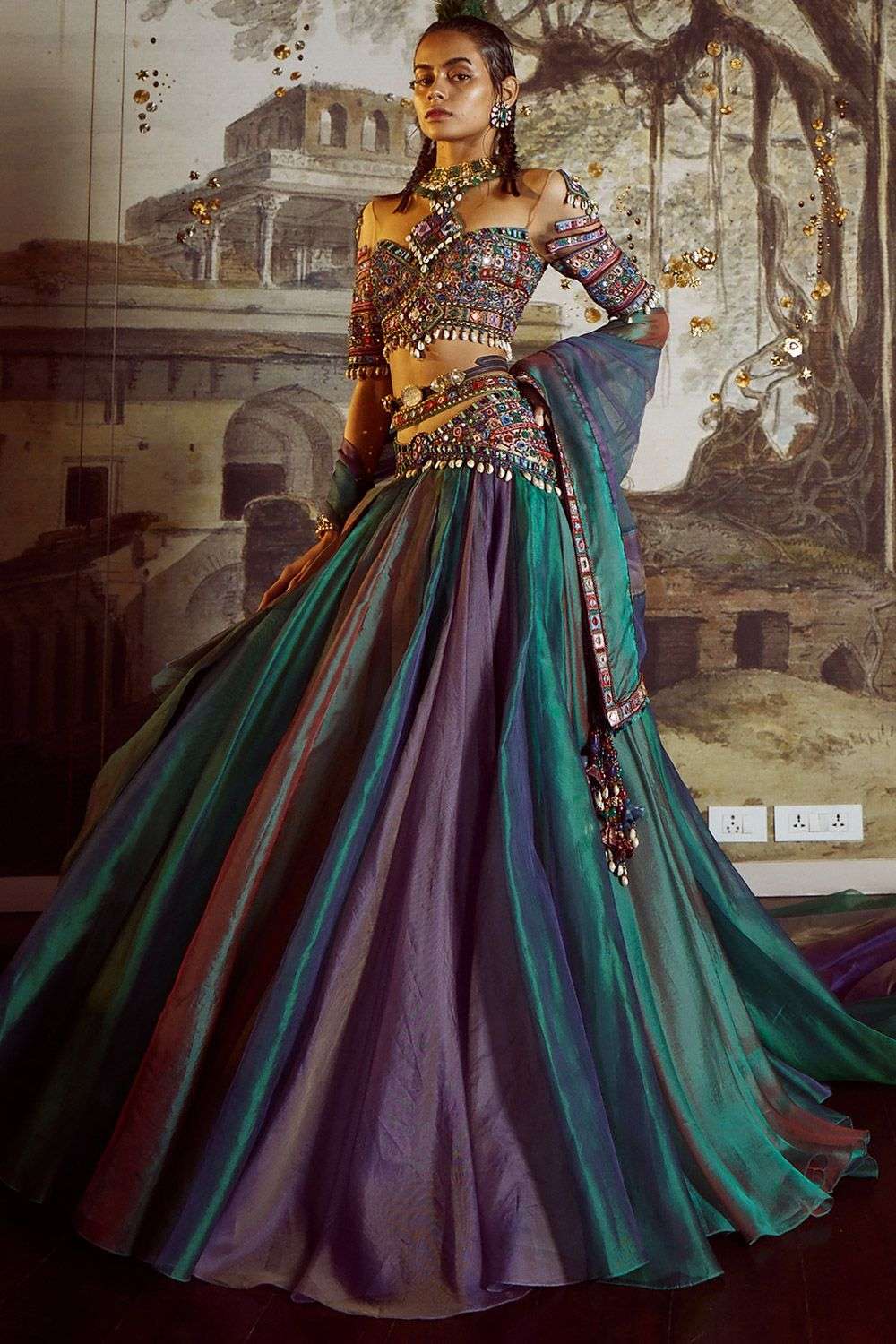 Buy Tarun Tahiliani Soft Blue Lehenga- silk organza, blouse