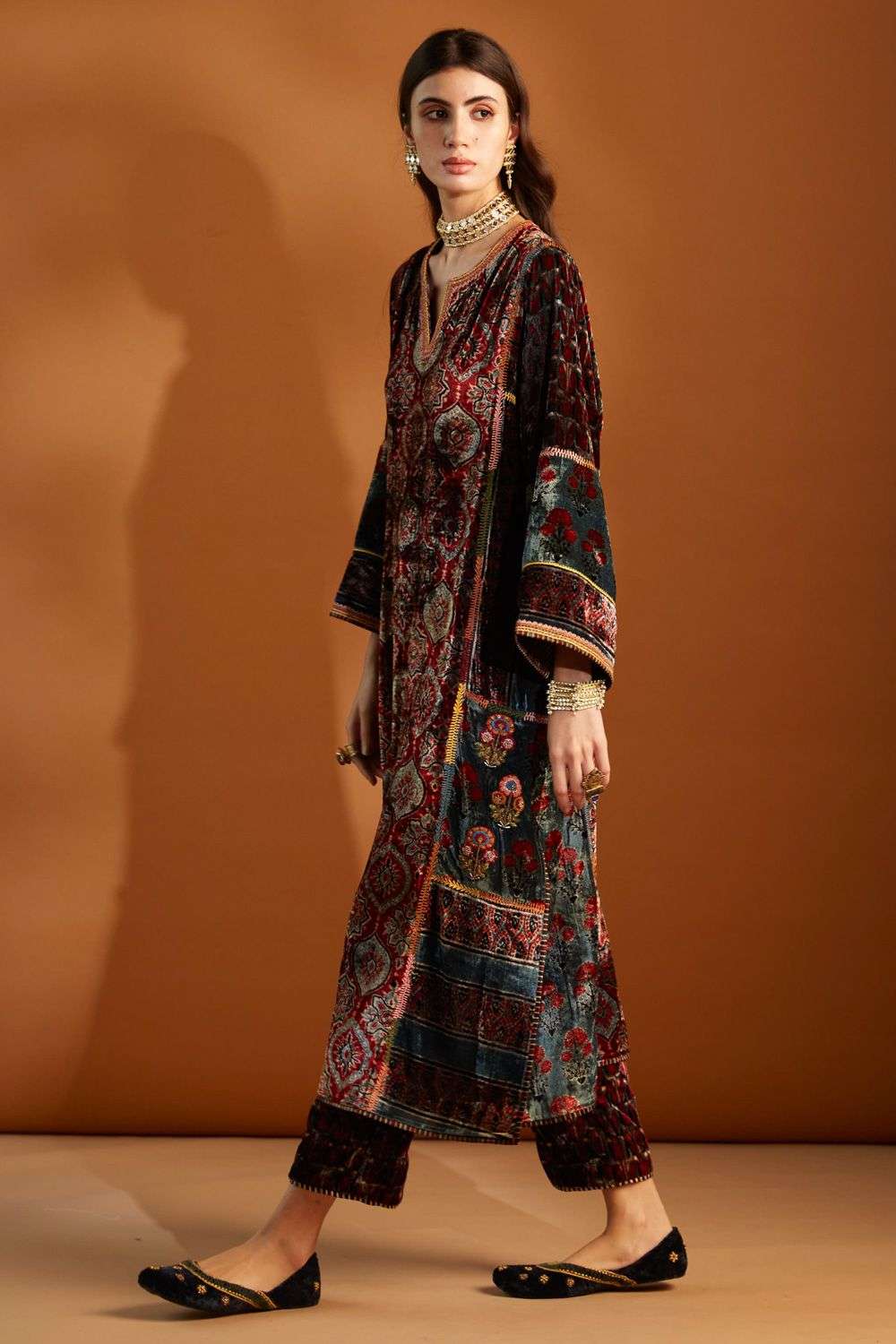 Buy Sunira Designs Soft Hand block ajrak print velvet Kurtas