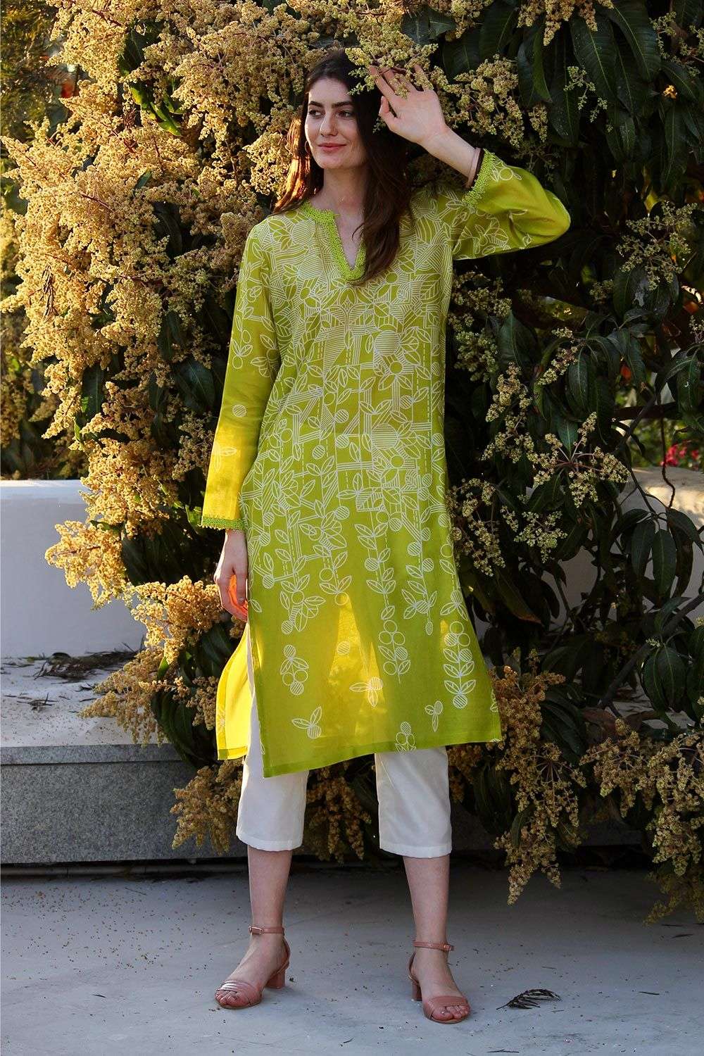 Buy Online In India | Lime Green Kurta With Lace Work | Label Shaurya  Sanadhya
