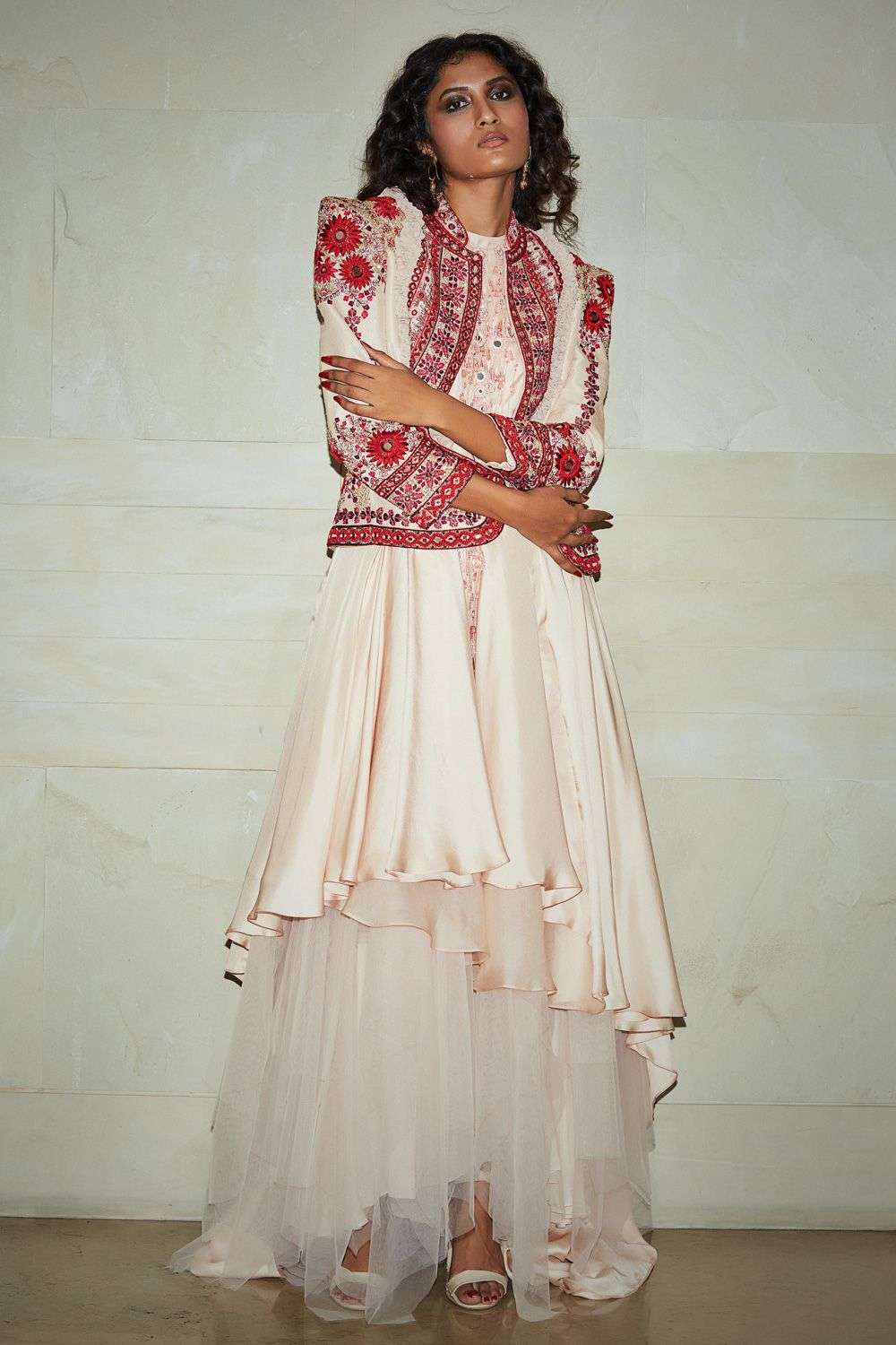 Cameo pink embroidered jacket dress