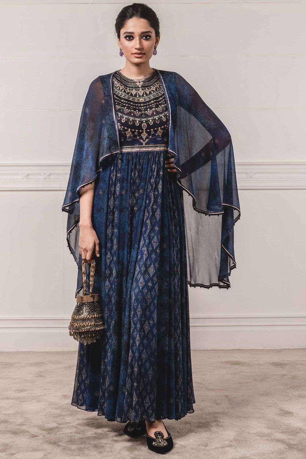 Buy Tarun Tahiliani Soft Blue Anarkali Chiffon Modal Satin Churidar Stretch Net Cape Chiffon Anarkalis