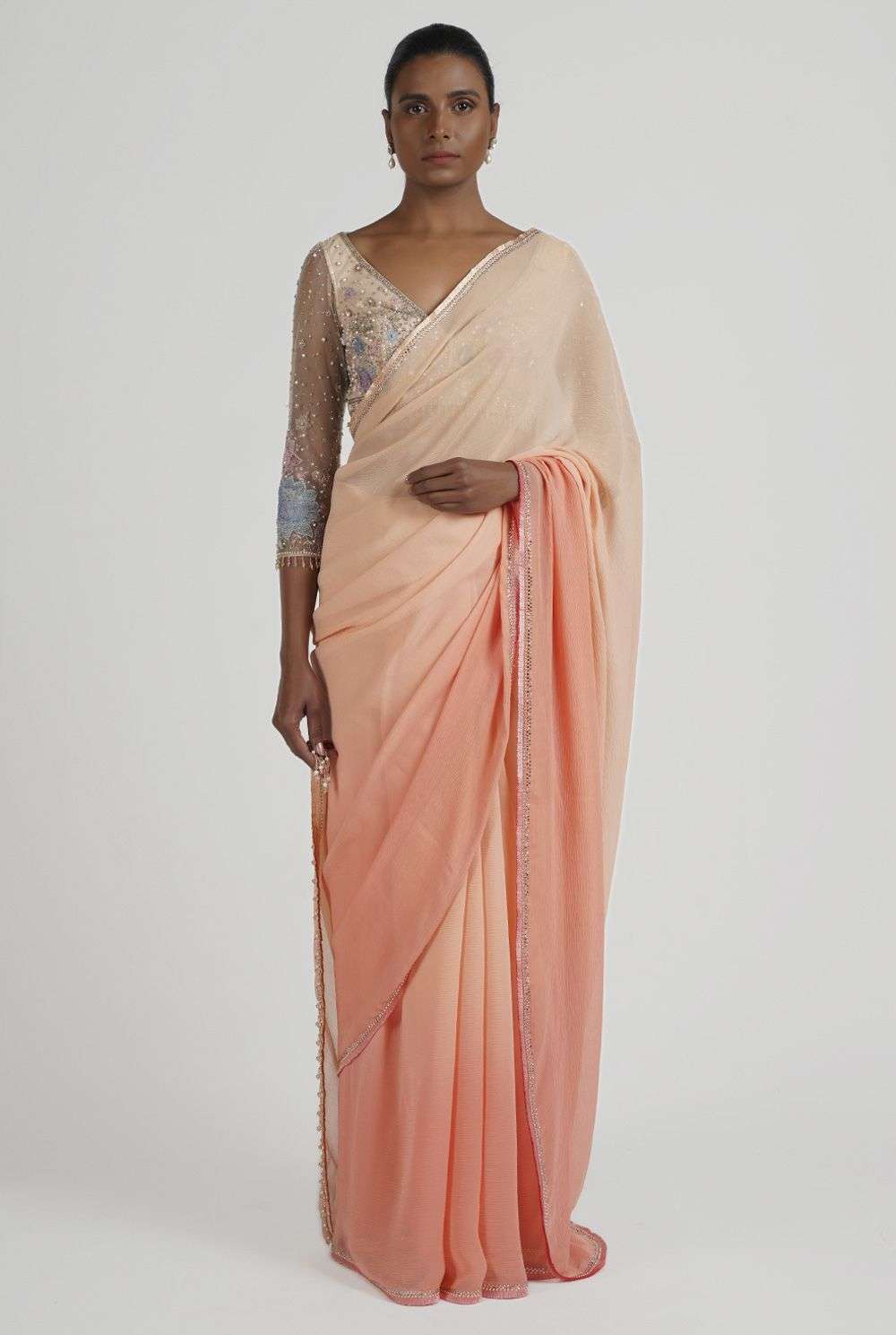 Peach chiffon blouses new arrivals