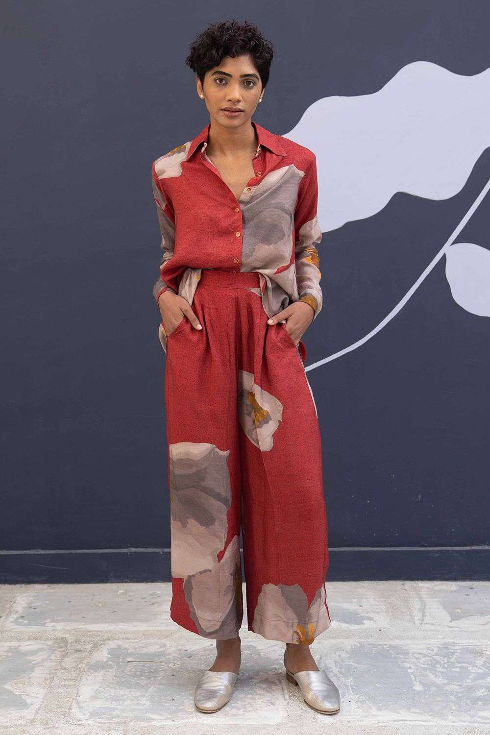 Buy YAM Soft Red Silk Coordinate Sets