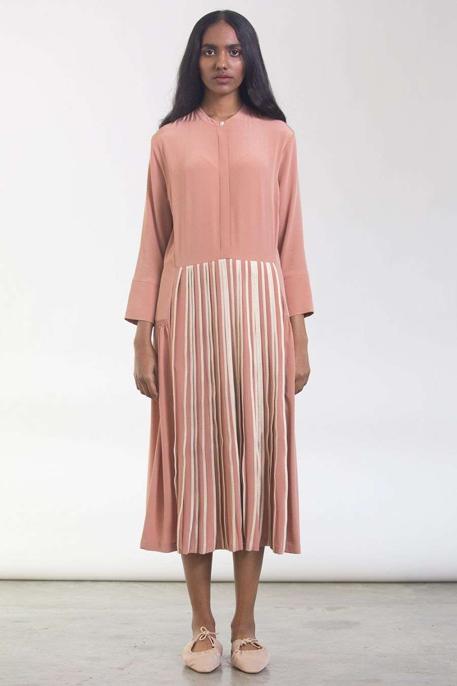 Front pleated dress clearance