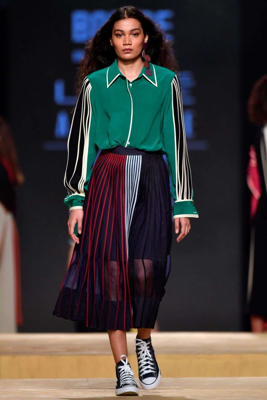 designer navy pleated skirt
