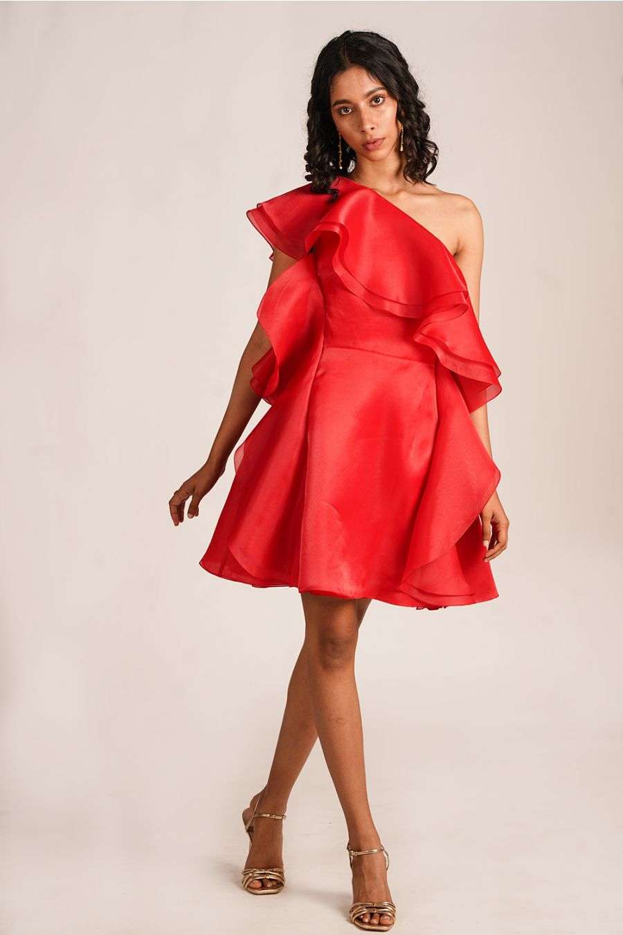 Buy One Shoulder Red Ruffle Dress Designer Wear Ensemble Buy One Shoulder Red Ruffle Dress Designer Wear Ensemble