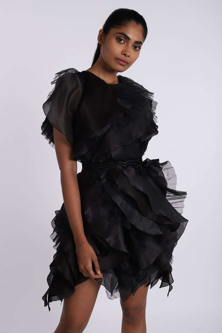 ruffle black dress