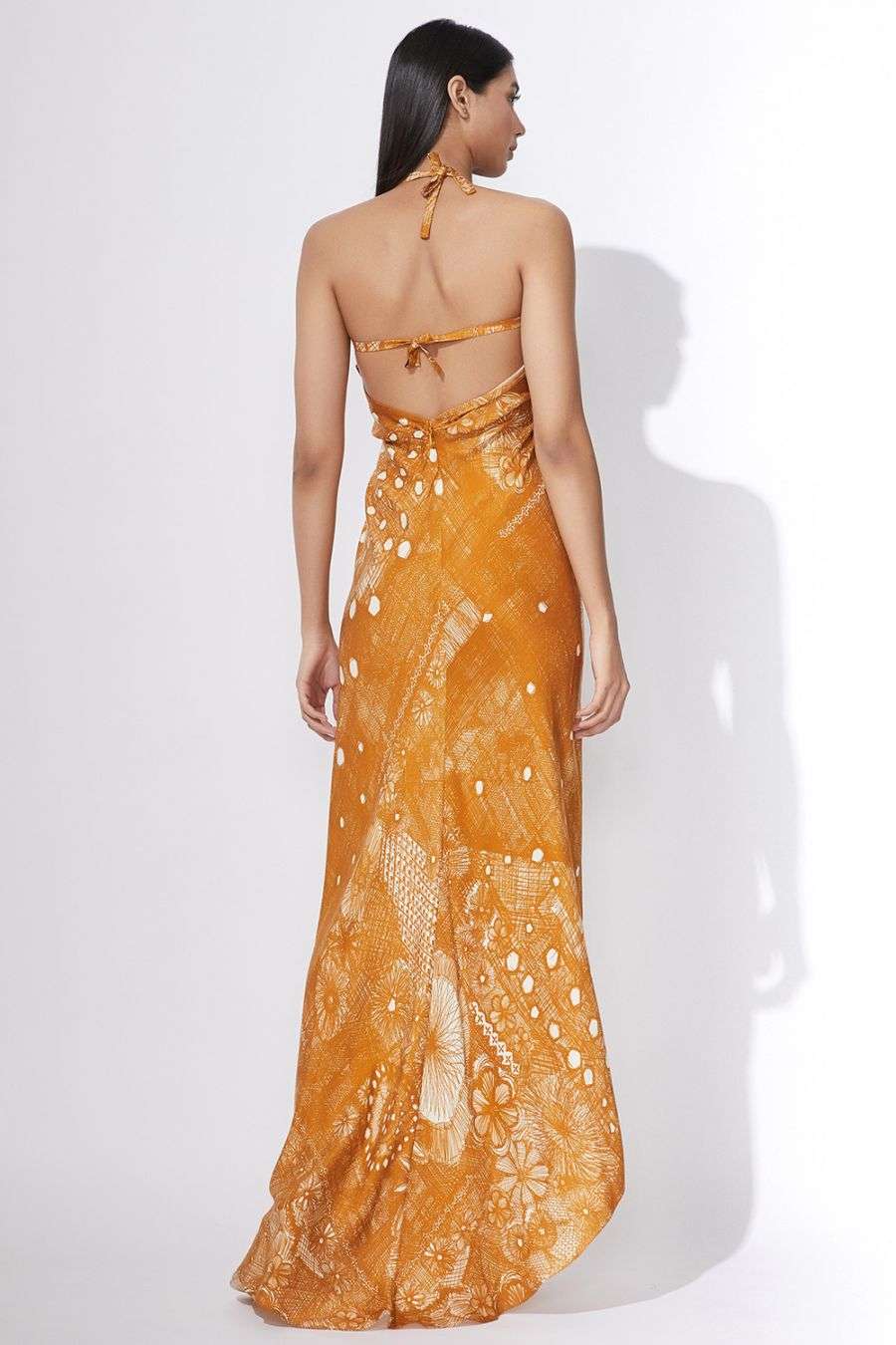 asymmetric halter neck dress