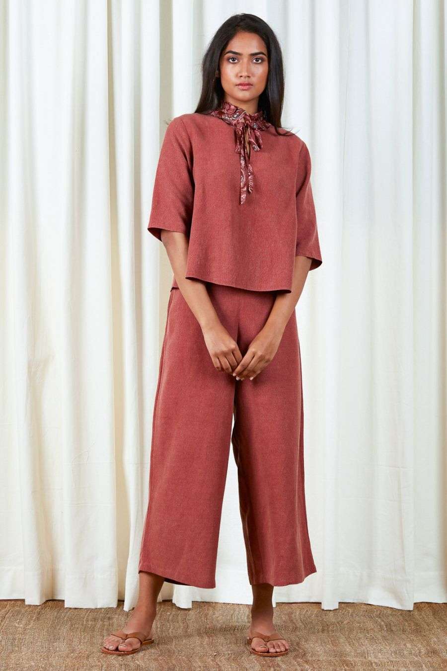 Buy Brown linen co-ord set -Designer 