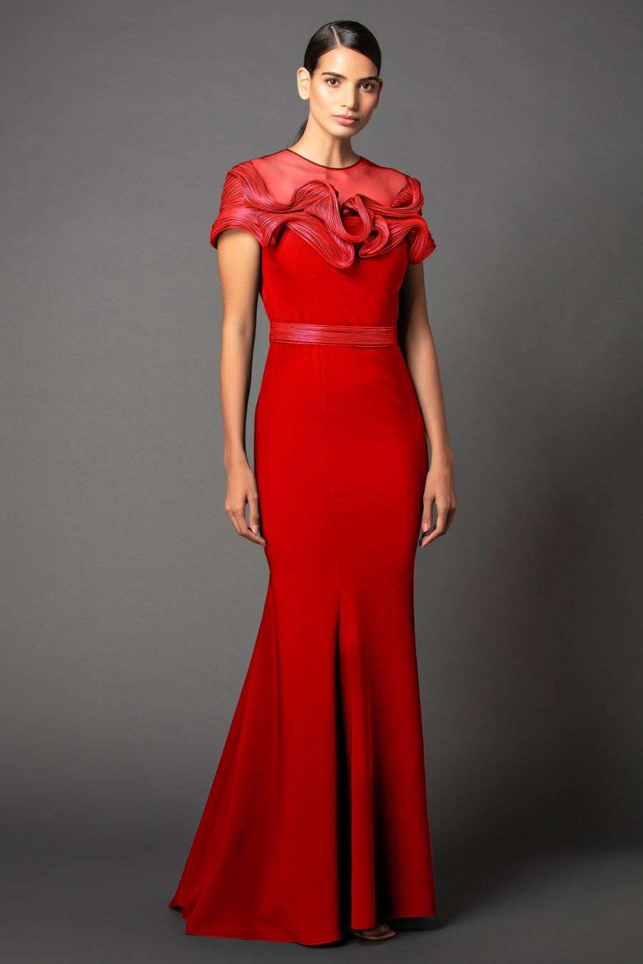 fitted red gown