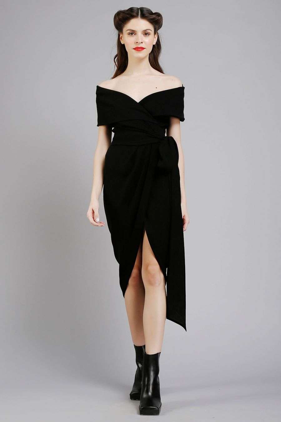 Buy Shawl Collar Wrap Dress Designer Wear Ensemble