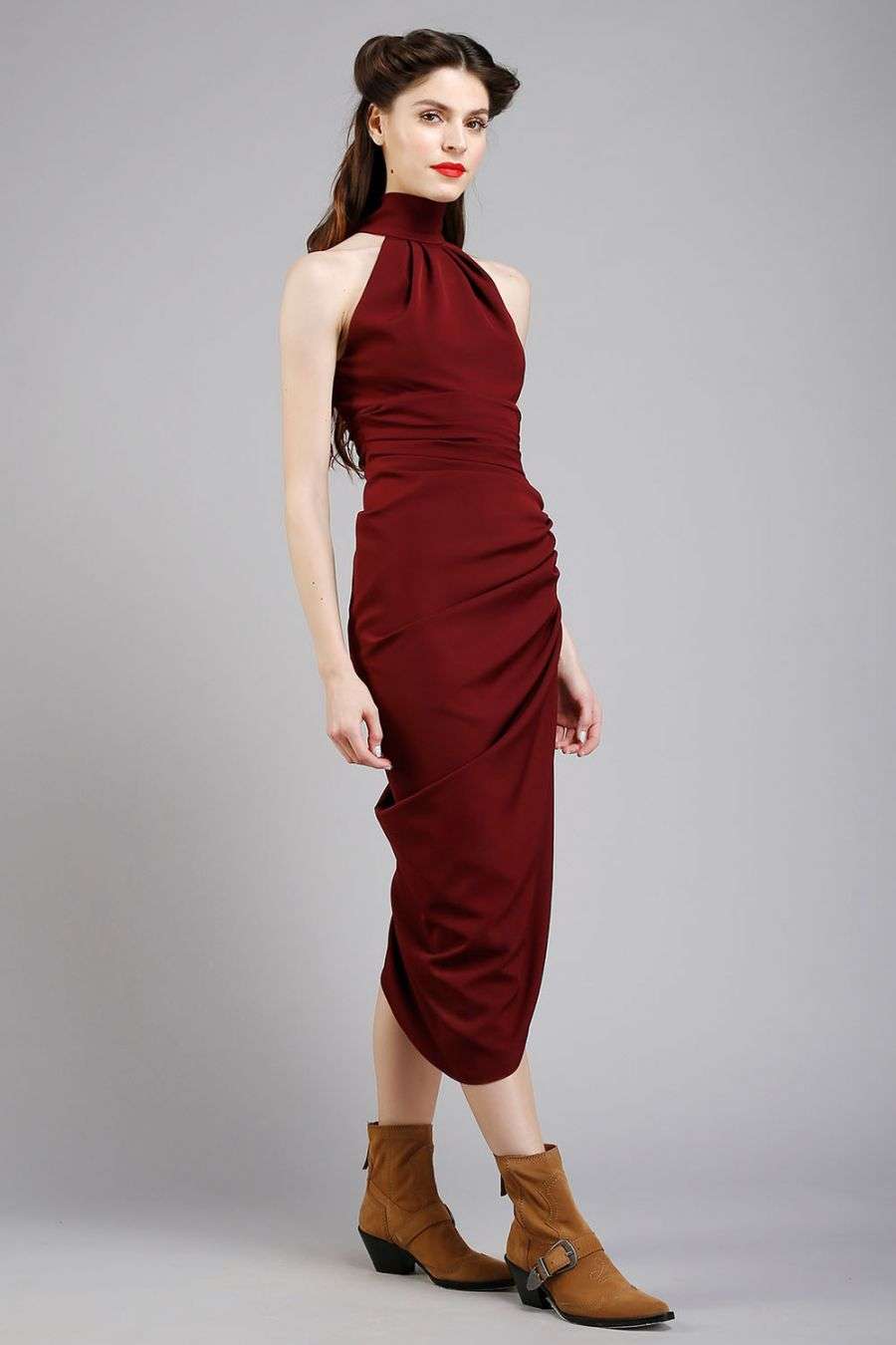 Buy Halter High Neck Asymmetric Dress Designer Wear Ensemble