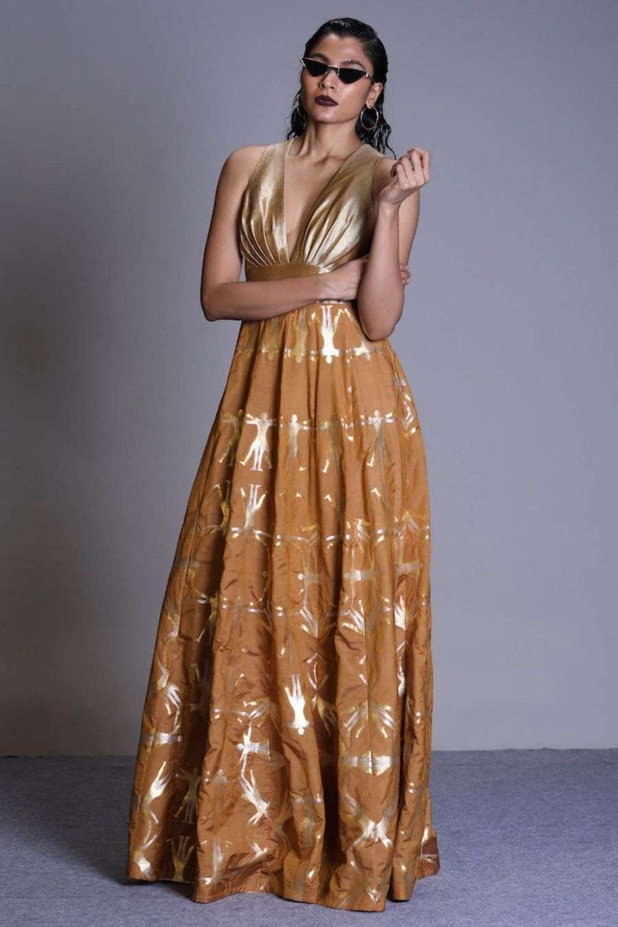 Buy Gold - silver brocade evening dress 