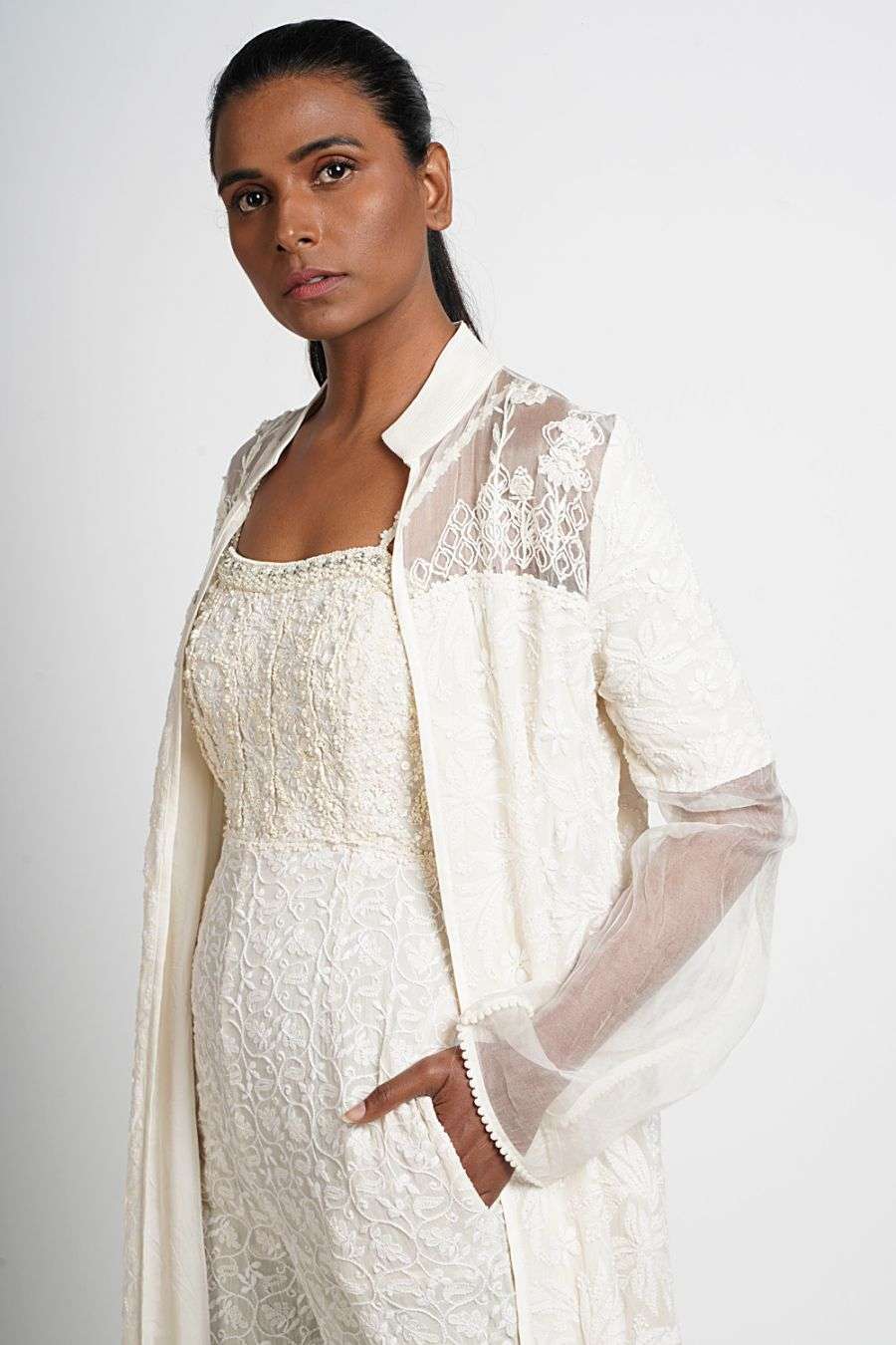 Buy Jacket with chikankari embroidery 